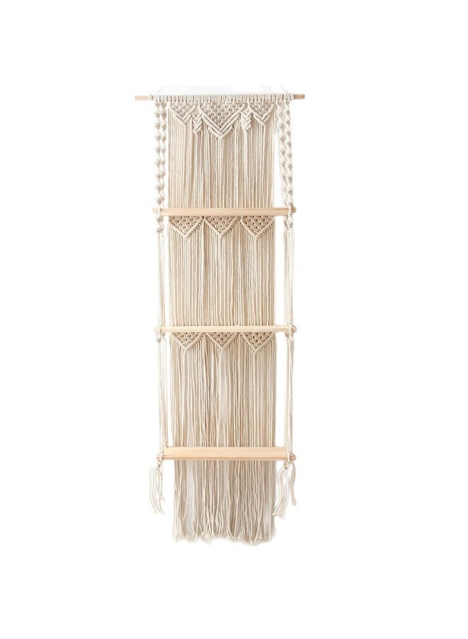 44*140cm Bohemian Hand-Woven White Tapestry Storage Rack, Wall Decor & Organizer